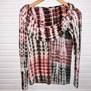 Mystree Brown Tie Dye Cowl Neck Long Sleeve Top, Women’s Size Small